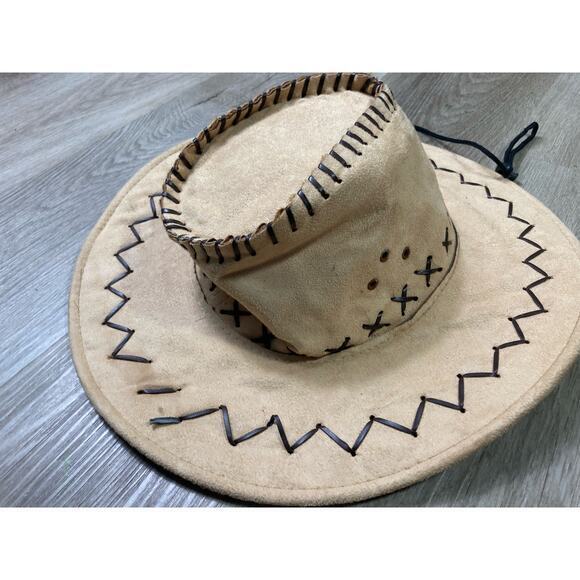 Unisex Brown Cowboy Hat Faux Suede Whipstitch‎ Design One Size Safari Cap - Picture 10 of 12
